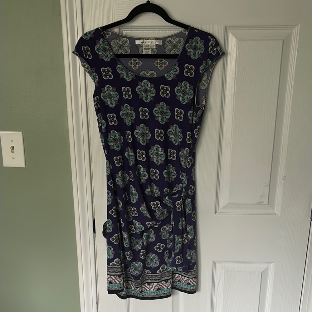 Floral Patterned Jersey  Navy Dress